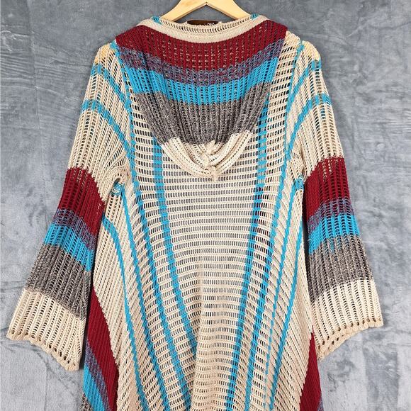 Womens Cardigan Medium Boho Crochet Fringe Hippie Festival‎ Asymmetrical Duster - Picture 6 of 7